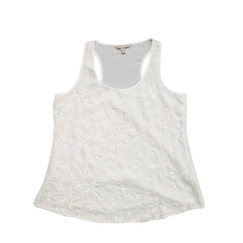 Banana Republic White Sequins Tank Top Size Petite M